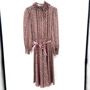 Vintage Zi Zi by Barbara Chodos Floral Long Sleeve Pink Cottage Core Midi Dress